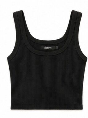 CUTS Black Ribbed Tank Top | Square Neck  | Size S